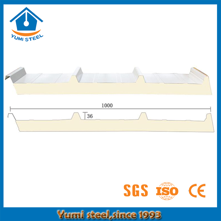 Paneles sándwich aislados PIR / PUR / PU de techo de 40 mm