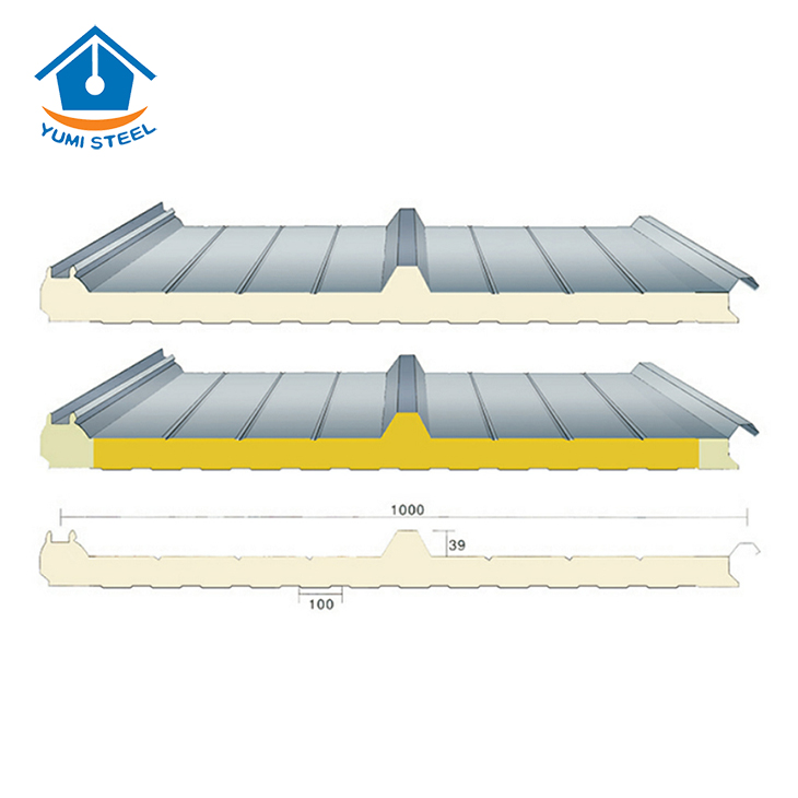 75 mm 3 costillas tornillos ocultos PU sándwich panel de techo 